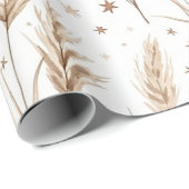 Boho Pampas Grass Beige Brown Star Pattern (1) Geschenkpapier (Rolleneckpunkt)