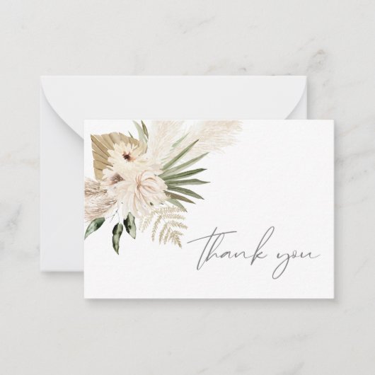 Boho Pampas Grass Beige Floral Danke Note Card Mitteilungskarte (Vorderseite)