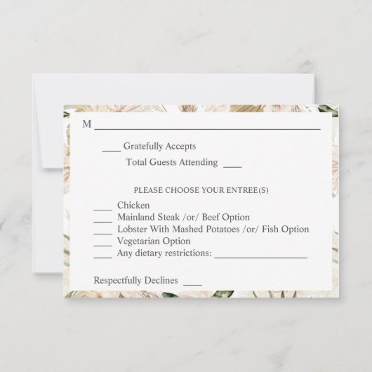 Boho Pampas Grass & Beige Floral mit Essen UAWG Ca RSVP Karte (Rückseite)