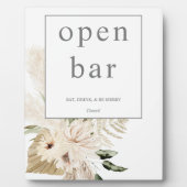 Boho Pampas Grass & Beige Floral Offenes Bar Zeich Fotoplatte (Vorderseite)