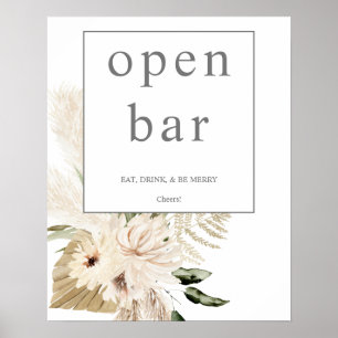 Boho Pampas Grass & Beige Floral Offenes Bar Zeich Poster