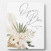 Boho Pampas Grass & Beige Floral Open Bar Sign 2 Fotoplatte (Vorderseite)
