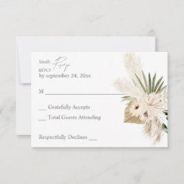 Boho Pampas Grass & Beige Floral RSVP Karte