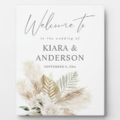 Boho Pampas Grass Beige & Floral Welcome Plaque Fotoplatte (Vorderseite)