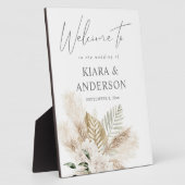 Boho Pampas Grass Beige & Floral Welcome Plaque Fotoplatte (Seite)