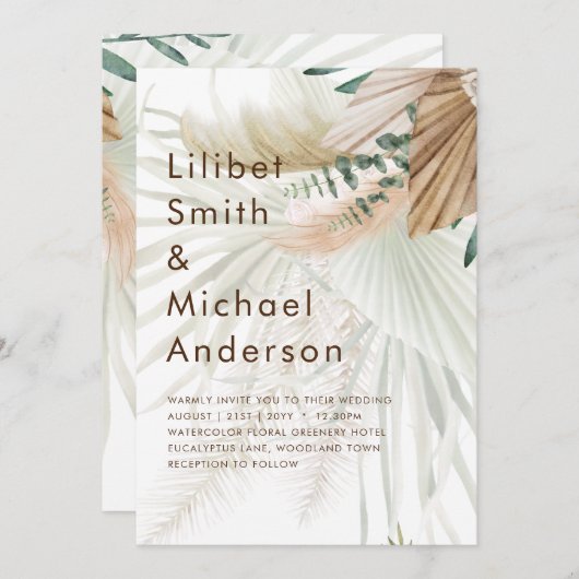 BOHO Pampas Grass Beige Grüne Terracotta Hochzeit Einladung (Vorne/Hinten)