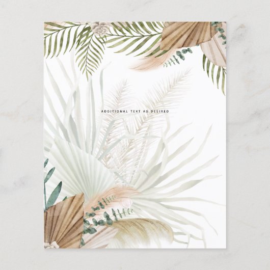 BOHO Pampas Grass Beige Grüne Terracotta Hochzeit Flyer (Hinten)