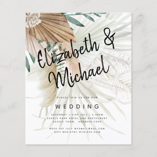 BOHO Pampas Grass Beige Grüne Terracotta Hochzeit Flyer (Vorne)