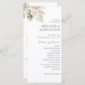 Boho Pampas Grass & Beige L Wedding Zeremonie Programm (Vorne/Hinten)