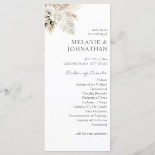 Boho Pampas Grass & Beige L Wedding Zeremonie Programm