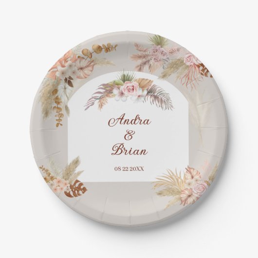Boho Pampas Grass Besondere Anlass Pappteller (Vorderseite)