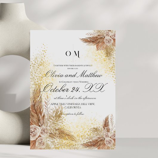 Boho Pampas Grass Blume Script Wedding Einladung
