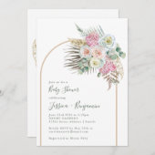 Boho Pampas Grass Blush Blumenarm Babydusche Einladung (Vorne/Hinten)