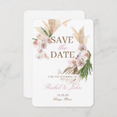 Boho Pampas Grass Blush Floral Save the Date (Vorne/Hinten)