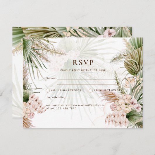BOHO Pampas Grass Blush Hochzeit Postkarte (Vorne/Hinten)