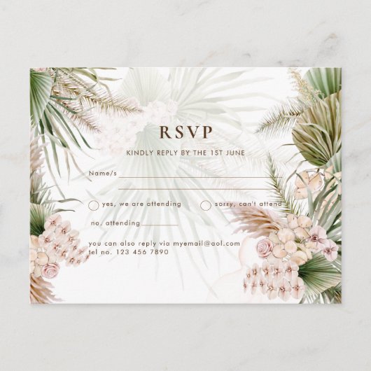 BOHO Pampas Grass Blush Hochzeit Postkarte (Vorderseite)