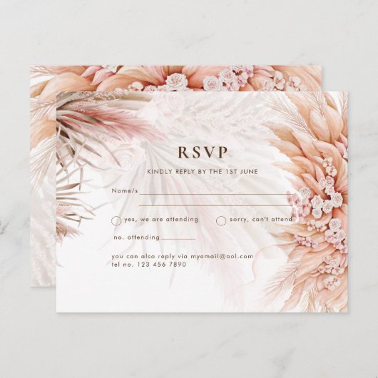 BOHO Pampas Grass Blush Hochzeit Postkarte (Vorne/Hinten)