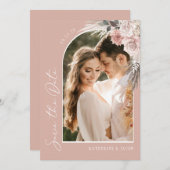Boho Pampas Grass Blush Pink Foto Hochzeit Save The Date (Vorne/Hinten)