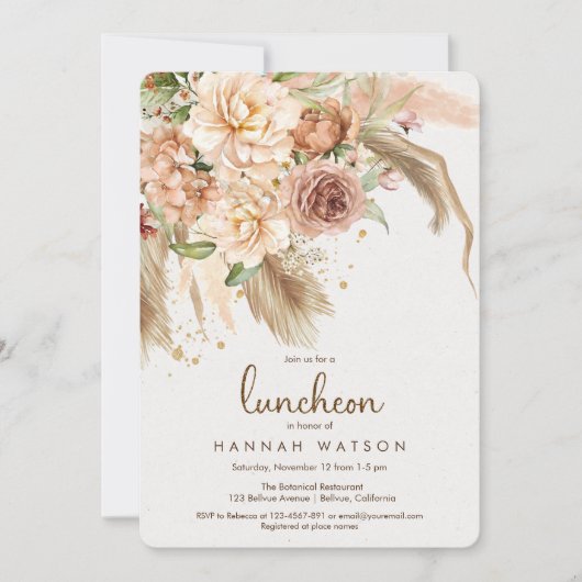 Boho Pampas Grass Bohemian Wüstenluncheon Einladung (Vorderseite)