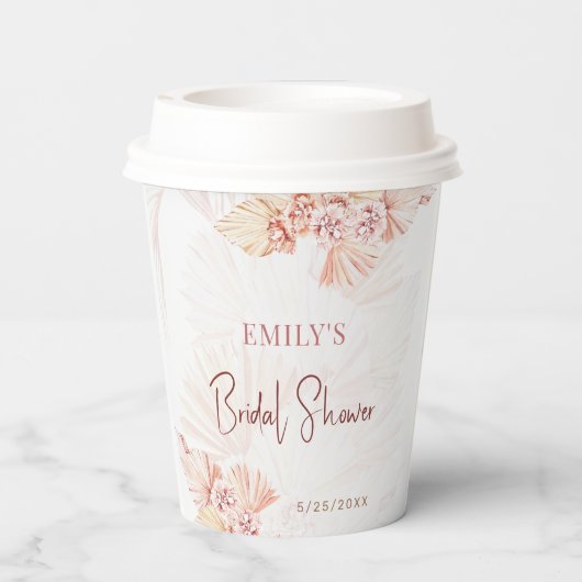 Boho Pampas Grass Bohemisches Brautparty Kaffee Pappbecher (Rückseite)