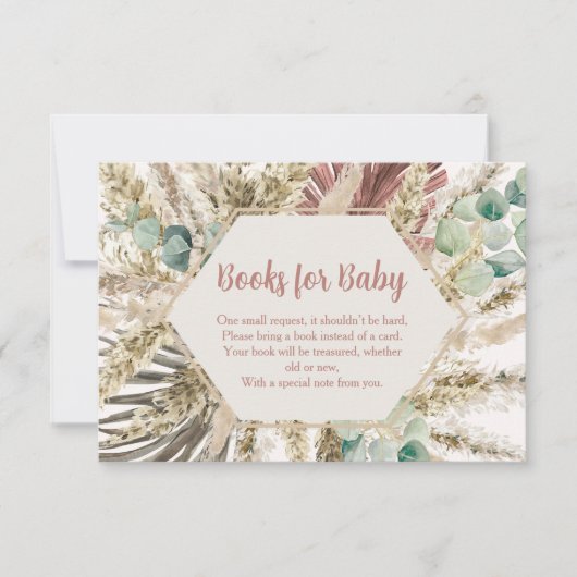 Boho Pampas Grass Books for Baby Card | Neutral Dankeskarte (Vorderseite)