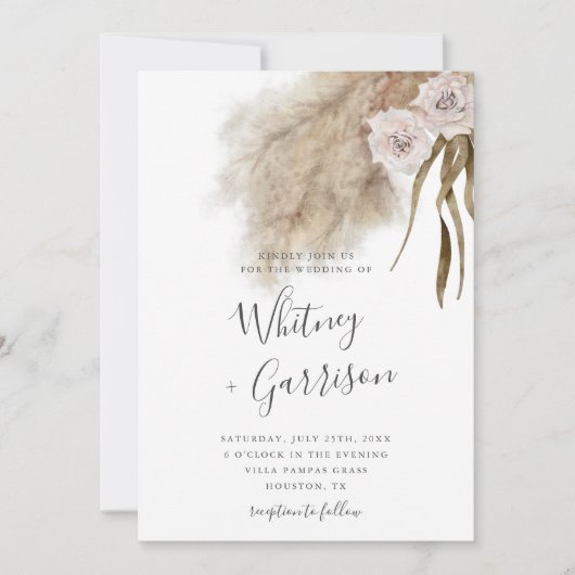 Boho Pampas Grass Botanische Hochzeit Einladung (Vorderseite)