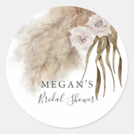 Boho Pampas Grass Botanisches Brautparty Runder Aufkleber