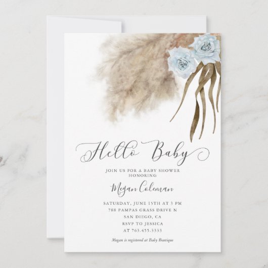 Boho Pampas Grass Boy Baby Shower Einladung (Vorderseite)