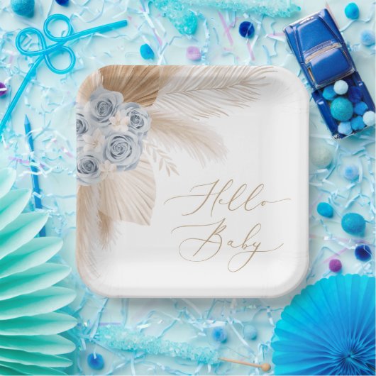 Boho Pampas Grass Boy Babydusche Teller (Party)