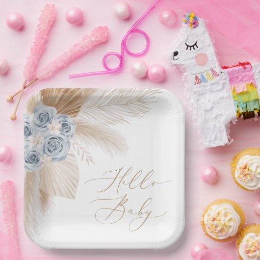 Boho Pampas Grass Boy Babydusche Teller (Party)