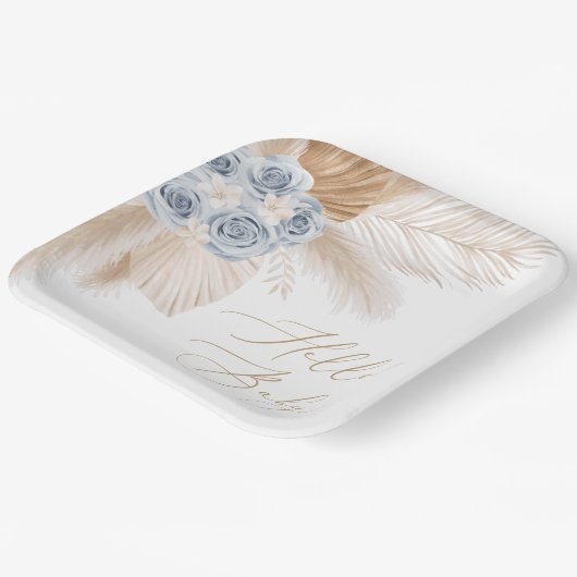 Boho Pampas Grass Boy Babydusche Teller (Gewinkelt)