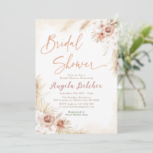 Boho Pampas Grass - Brautparty Boho Einladung (Stehend Vorderseite)