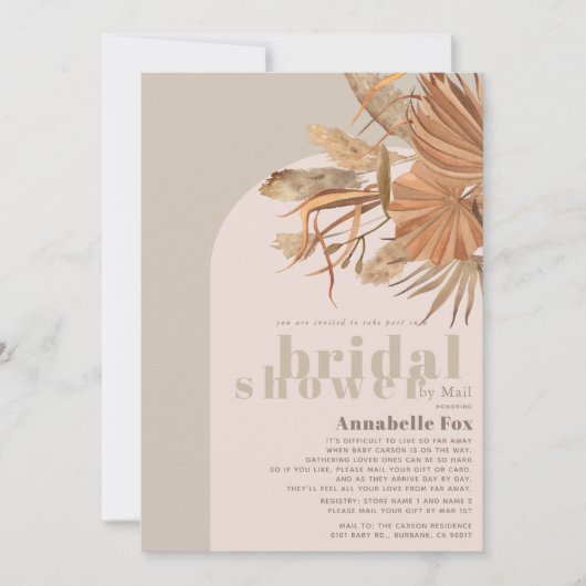 Boho Pampas Grass Brautparty by Mail Einladung (Vorderseite)