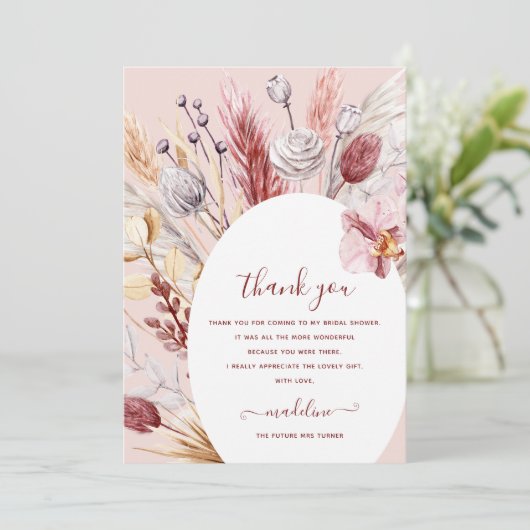 Boho Pampas Grass Brautparty Dankeschön Karte (Stehend Vorderseite)