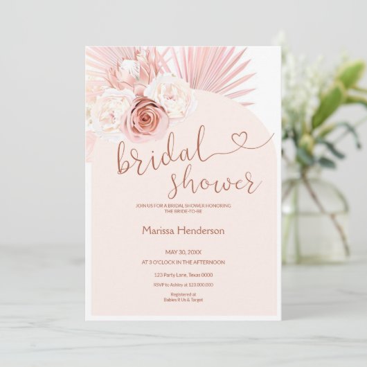 Boho Pampas Grass Brautparty Einladung (Stehend Vorderseite)