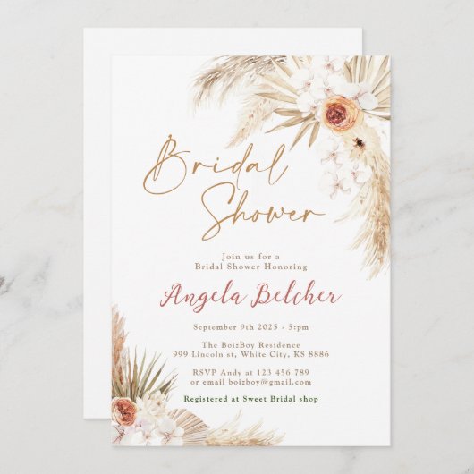 Boho pampas Grass Brautparty Einladung (Vorne/Hinten)
