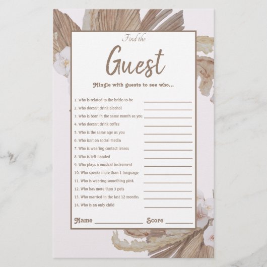 Boho Pampas Grass Brautparty Game (Vorderseite)