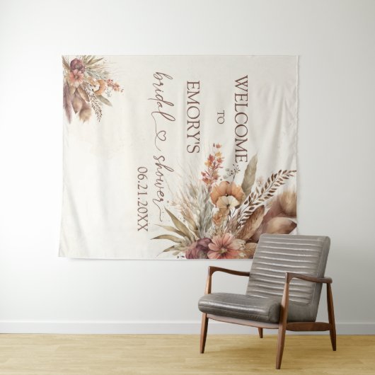 Boho Pampas Grass Brautparty Hintergrund Tapestati Wandteppich (Beispiel (Horizontal))