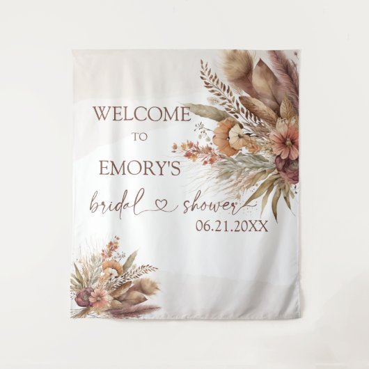 Boho Pampas Grass Brautparty Hintergrund Tapestati Wandteppich (Vorderseite)