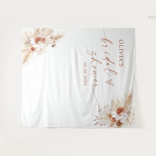 Boho Pampas Grass Brautparty Hintergrund Tapestati Wandteppich (Vorderseite (Horizontal))