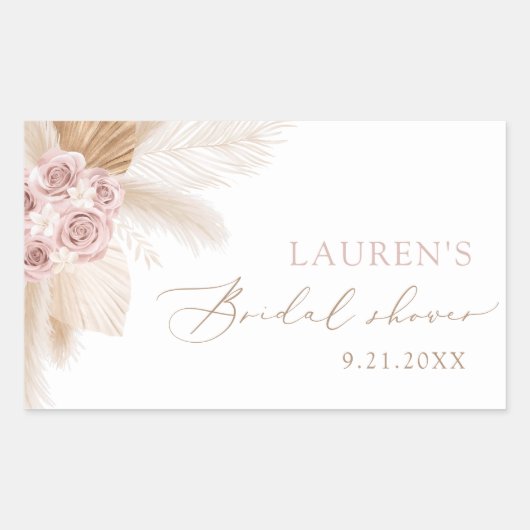 Boho Pampas Grass Brautparty Rechteckiger Aufkleber (Vorderseite)