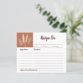 Boho Pampas Grass Brautparty Rezept Karte (Stehend Vorderseite)