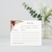 Boho Pampas Grass Brautparty Rezept Karte (Stehend Vorderseite)