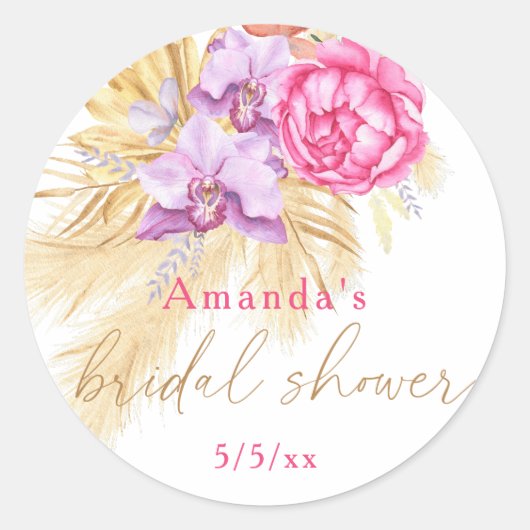 Boho pampas grass - Brautparty Runder Aufkleber (Vorderseite)