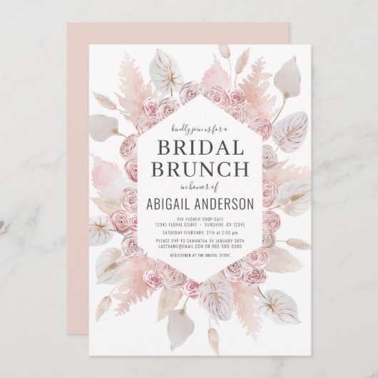 Boho Pampas Grass Bridal Brunch Elegante Einladung (Vorne/Hinten)