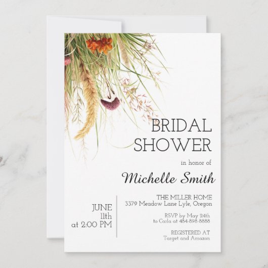 Boho Pampas Grass Bridal Dusche Einladung (Vorderseite)