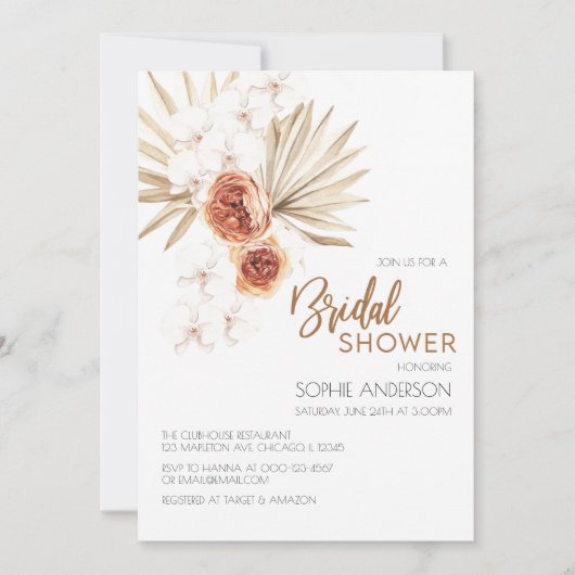 Boho Pampas Grass Bridal Dusche Einladung (Vorderseite)