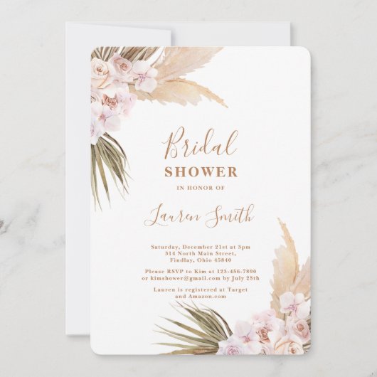 Boho pampas Grass Bridal Dusche Einladung (Vorderseite)