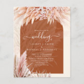 BOHO Pampas Grass Budget Einladung zur Hochzeit Flyer (Vorne)