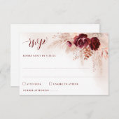 Boho Pampas Grass Burgundy Rose BlumenWedding RSVP Karte (Vorne/Hinten)